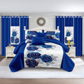 Royal Blue Rose Bedspread & Curtain Set – 9 Pieces