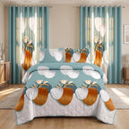 Green Geometric Circle bedspread and curtain set - coordinated bedroom
