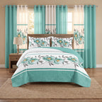 Green Rose Bedspread & Curtain Set – 9 Pieces