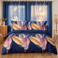 Navy Feather bedspread and curtain set - coordinated bedroom