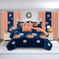 Navy & Red Floral bedspread and curtain set - coordinated bedroom