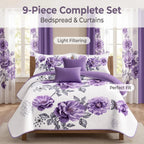 Purple Gem Floral bedspread and curtain set - coordinated bedroom