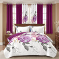 Purple Rose Floral Bedspread & Curtain Set – 9 Pieces