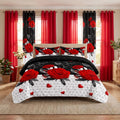 Red Peony Bedspread & Curtain Set – 9 Pieces