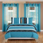 Teal & Black Swirl Bedspread & Curtain Set – 9 Pieces