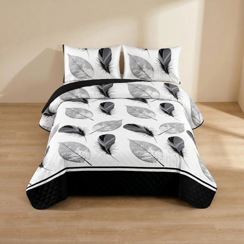 Black & White Feather bedspread and curtain set - coordinated bedroom
