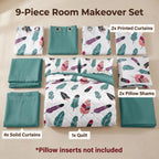 Boho Feather Bedspread & Curtain Set – 9 Pieces