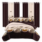 Brown Ginkgo Leaf Bedspread & Curtain Set – 9 Pieces
