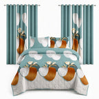Green Geometric Circle bedspread and curtain set - coordinated bedroom