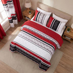 Red & Black Geometric Chevron bedspread and curtain set - coordinated bedroom