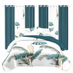 Teal Botanical bedspread and curtain set - matching curtain panels