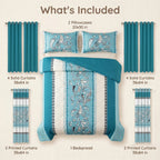 Turquoise Paisley Bedspread & Curtain Set – 9 Pieces