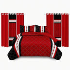 Black & Red Bohemian bedspread and curtain set - coordinated bedroom
