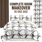 Brown Geometric bedspread and curtain set - nine-piece set contents