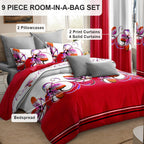 Red & White Butterfly bedspread and curtain set - coordinated bedroom