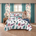 Boho Feather Bedspread & Curtain Set – 9 Pieces
