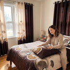 Brown Ginkgo Leaf Bedspread & Curtain Set – 9 Pieces
