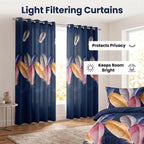 Navy Feather bedspread and curtain set - matching curtain panels