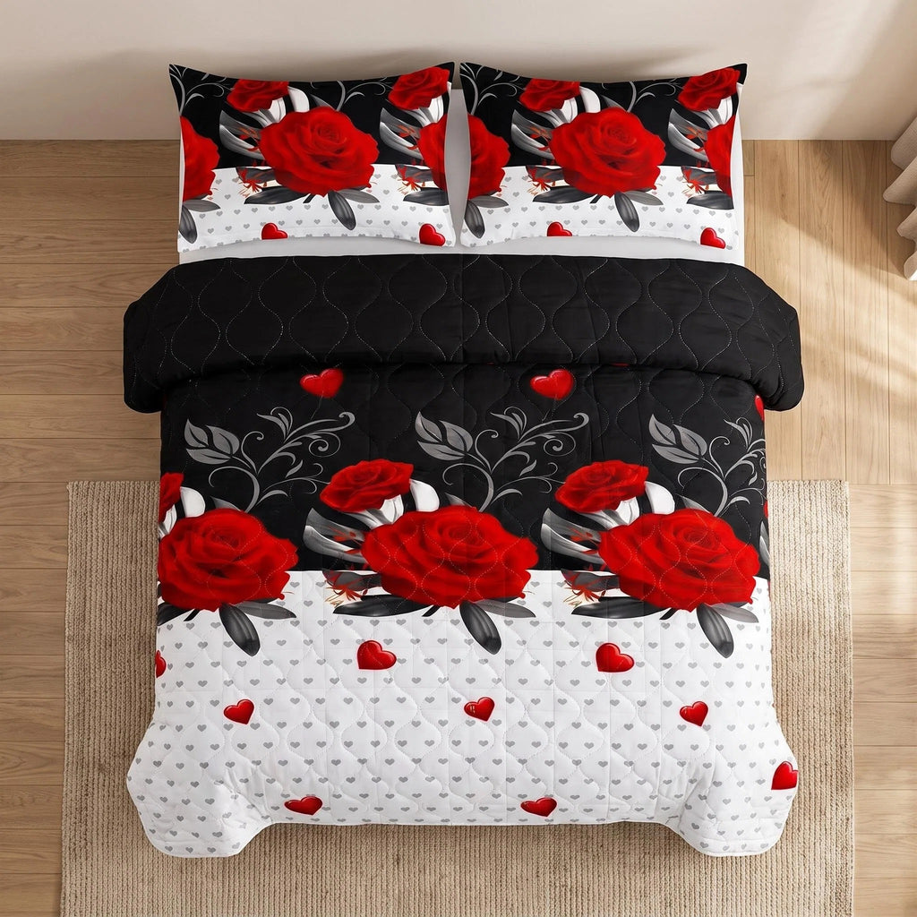 Red Peony Bedspread & Curtain Set – 9 Pieces