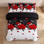 Red Peony Bedspread & Curtain Set – 9 Pieces