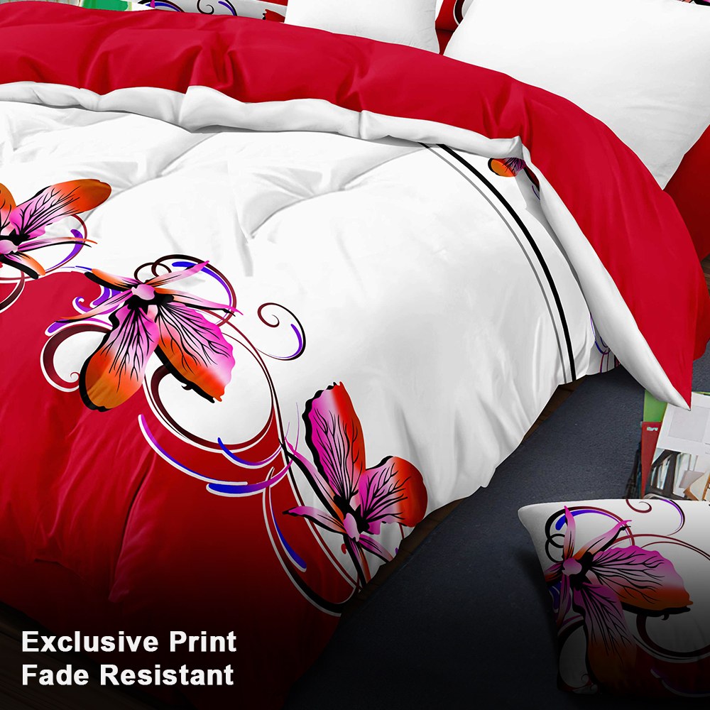 Red & White Butterfly bedspread and curtain set - coordinated bedroom