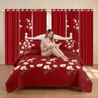 Red & Yellow Floral Bedspread & Curtain Set – 9 Pieces