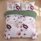 Sage Green Floral Bedspread & Curtain Set – 9 Pieces