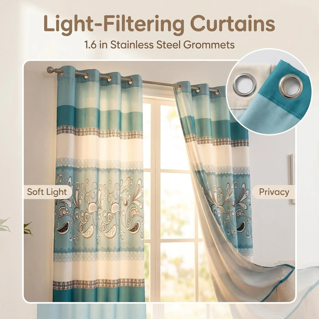 Turquoise Paisley Bedspread & Curtain Set – 9 Pieces