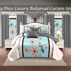 Aqua & Pink Floral bedspread and curtain set - bedspread and curtain arrangement