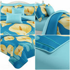 Blue & Yellow Floral bedspread and curtain set - coordinated bedroom