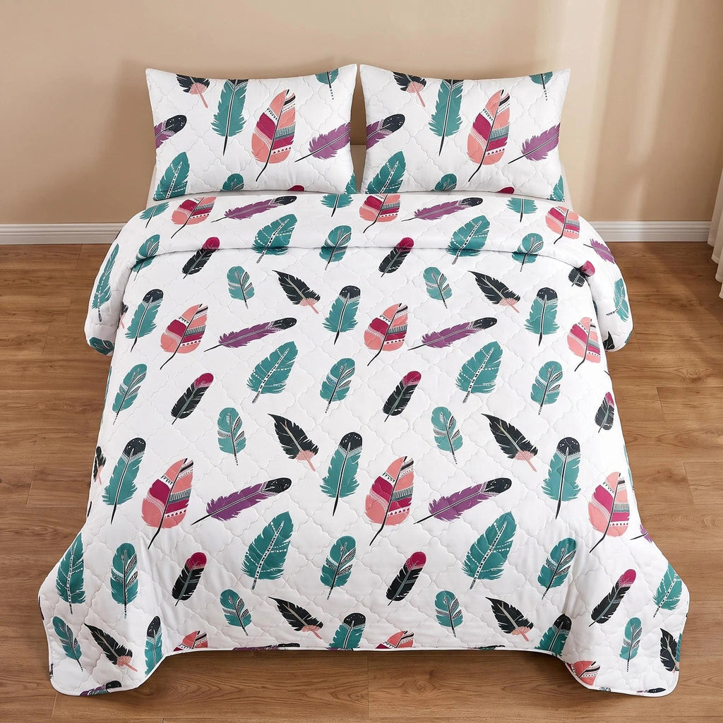 Boho Feather Bedspread & Curtain Set – 9 Pieces