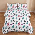 Boho Feather Bedspread & Curtain Set – 9 Pieces