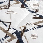 Brown Geometric bedspread and curtain set - bedspread fabric and quilting detail