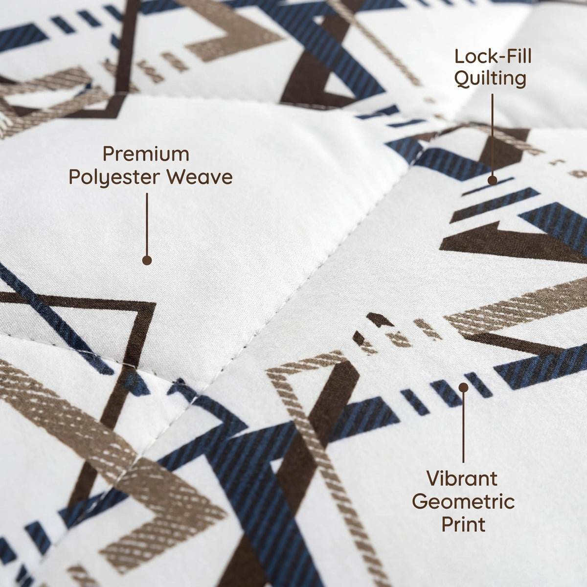 Brown Geometric bedspread and curtain set - bedspread fabric and quilting detail