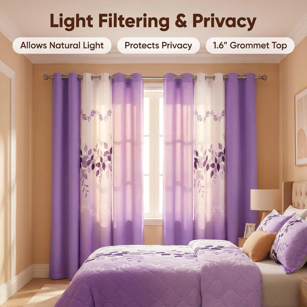 Lavender Leaf Bedspread & Curtain Set – 9 Pieces