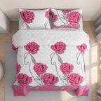 Pink Rose Bedspread & Curtain Set – 9 Pieces