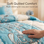 Turquoise Paisley Bedspread & Curtain Set – 9 Pieces
