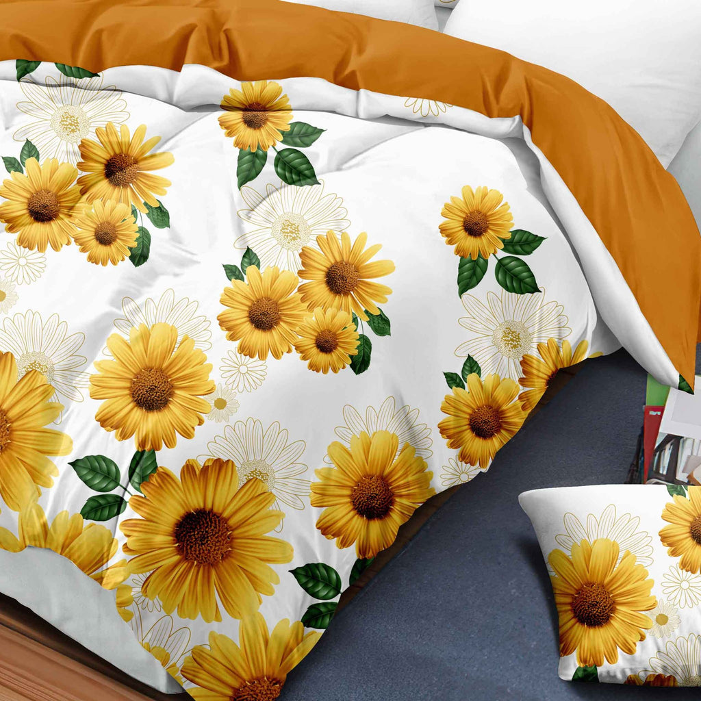 Yellow Daisy bedspread and curtain set - coordinated bedroom