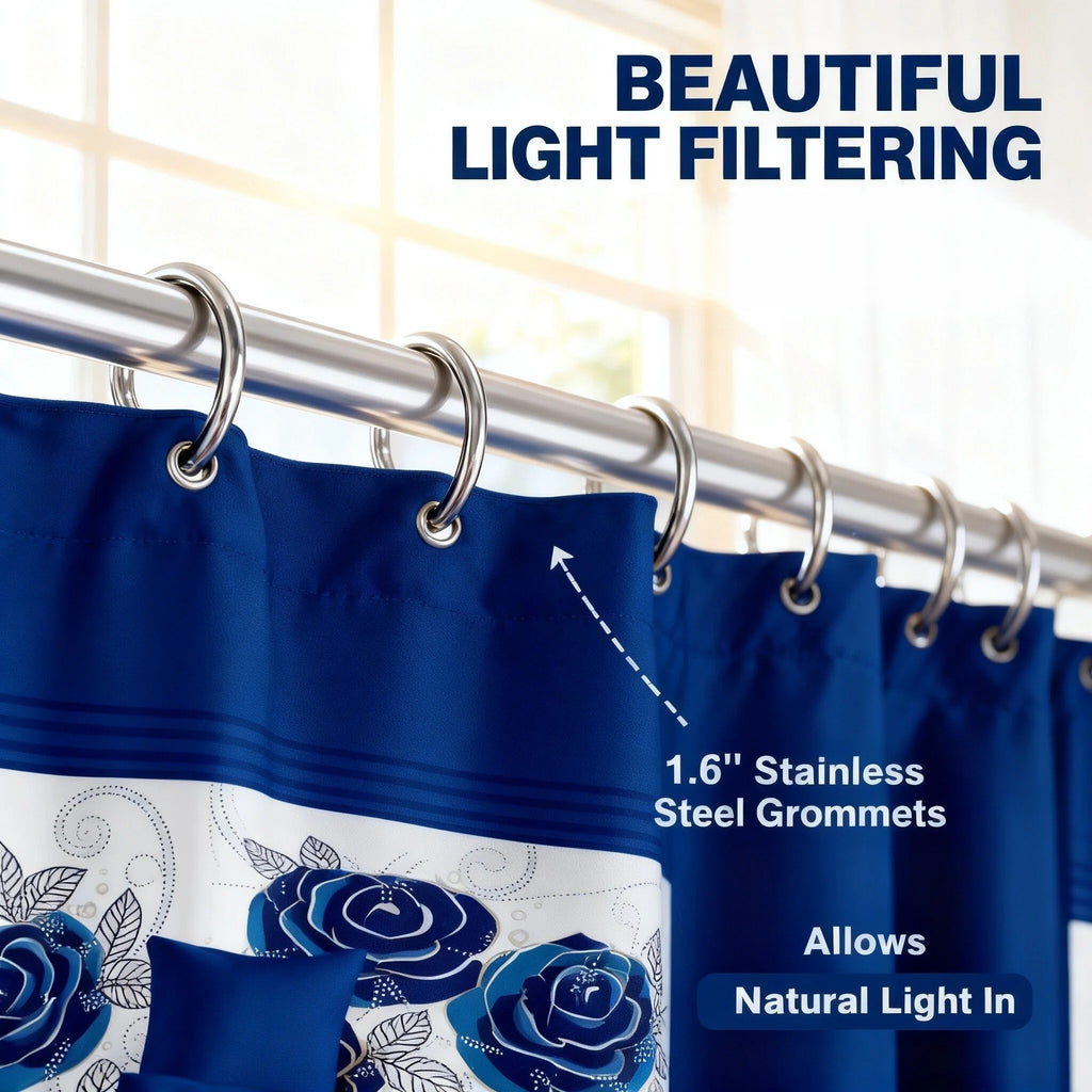 Royal Blue Rose Bedspread & Curtain Set – 9 Pieces
