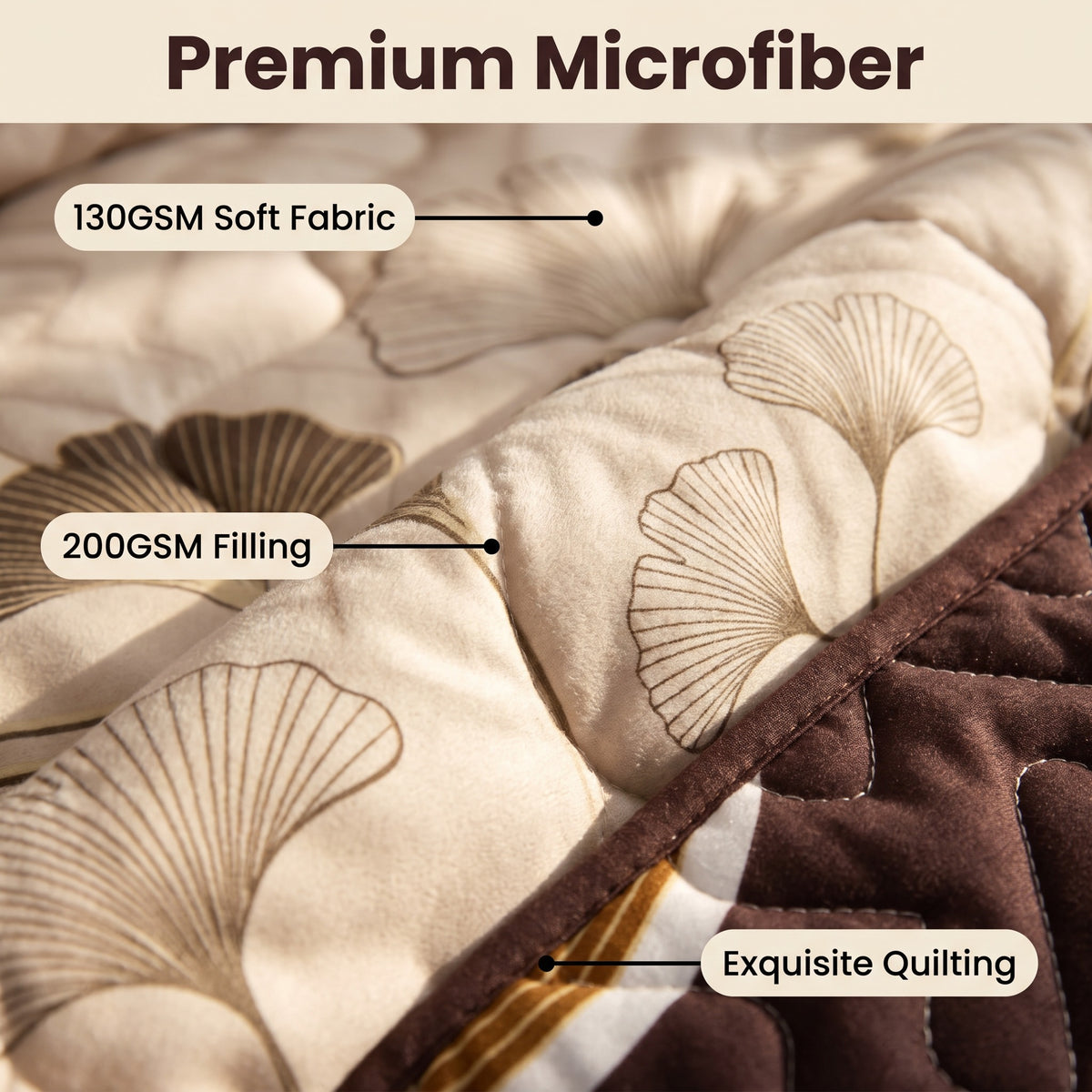 Brown Ginkgo Leaf Bedspread & Curtain Set – 9 Pieces