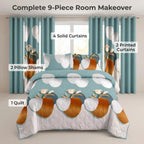 Green Geometric Circle bedspread and curtain set - nine-piece set contents