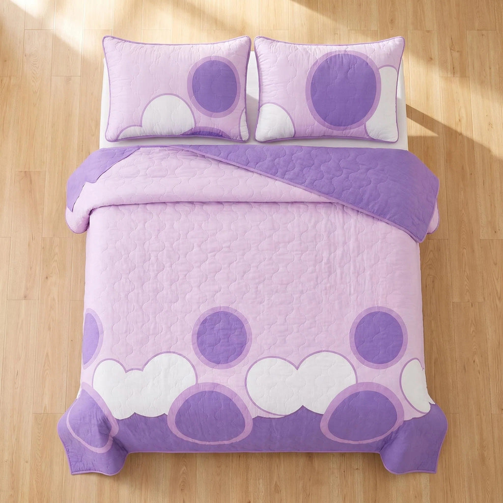Lavender Geometric Circle Bedspread & Curtain Set – 9 Pieces