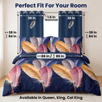 Navy Feather bedspread and curtain set - coordinated bedroom