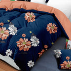 Navy & Red Floral bedspread and curtain set - coordinated bedroom