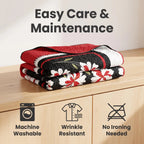Red & Black Floral bedspread and curtain set - care guidance