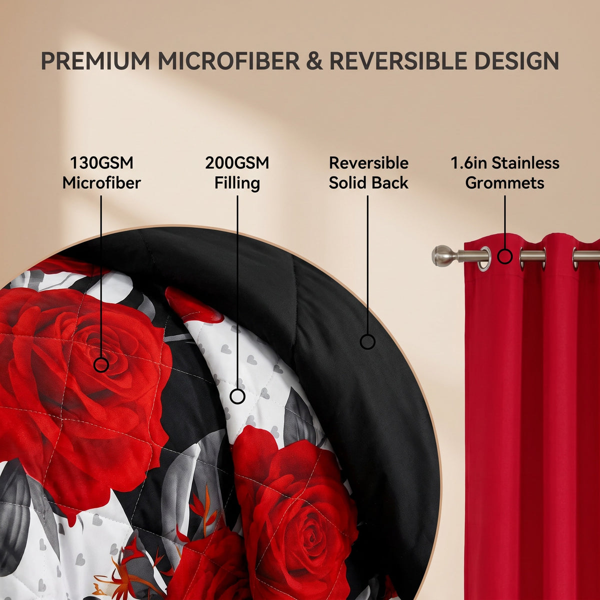 Red Peony Bedspread & Curtain Set – 9 Pieces