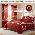 Red & Yellow Floral Bedspread & Curtain Set – 9 Pieces