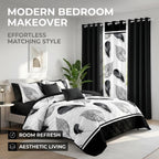 Black & White Feather bedspread and curtain set - coordinated bedroom