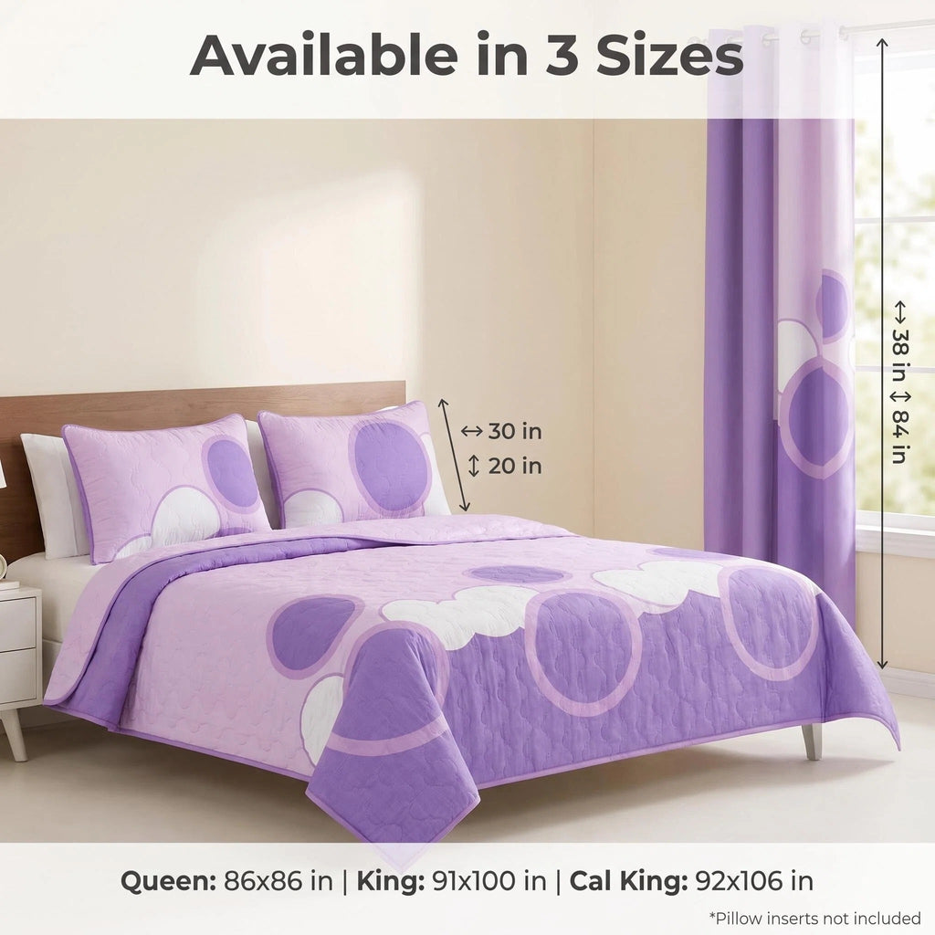 Lavender Geometric Circle Bedspread & Curtain Set – 9 Pieces