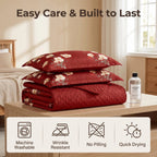 Red & Yellow Floral Bedspread & Curtain Set – 9 Pieces